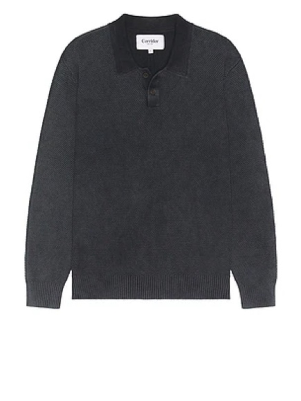 CORRIDOR 
Long Sleeve Rice Stitch Polo in Charcoal